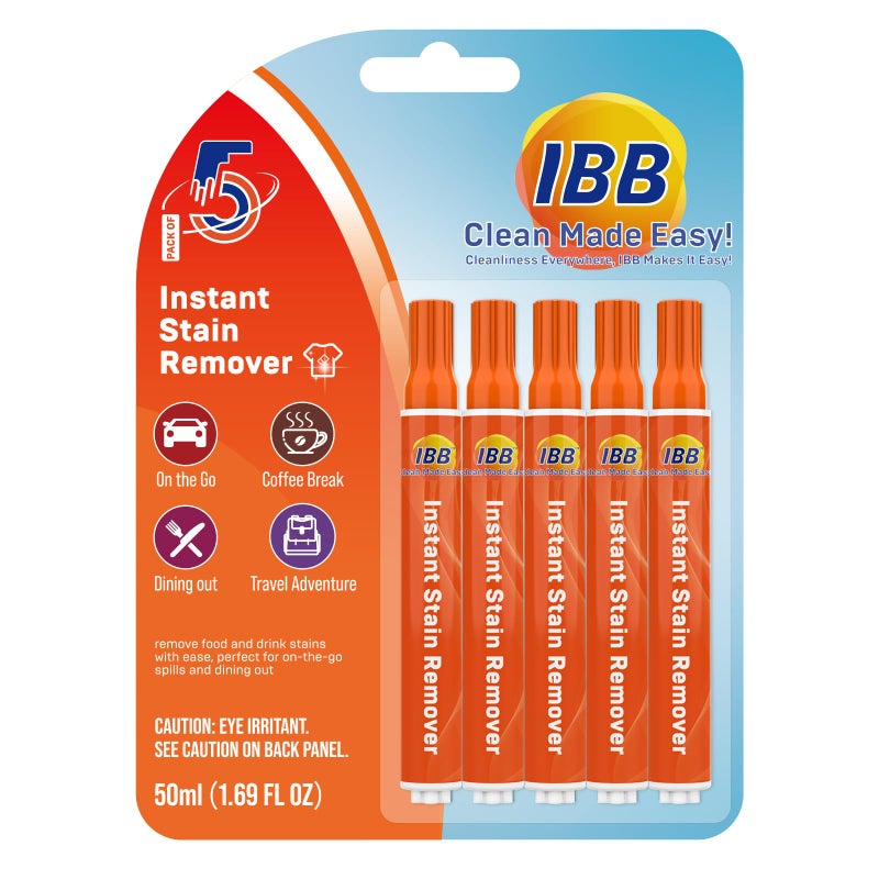 IBB Powerful Stain Remover for Clothes, Instant Spot Cleaning for All Laundry Tough Stains, Travel-Friendly & Portable Stain Remover Pen, Effective Stain Sticks, 5 Count - Image 1